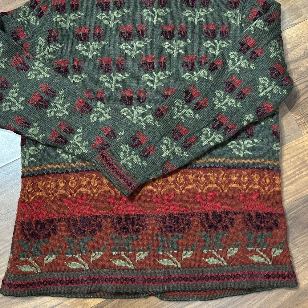 Vintage Cherry Lewis Women's M Wool Blend Floral Nordic Patter Cardigan Sweater - Picture 9 of 13